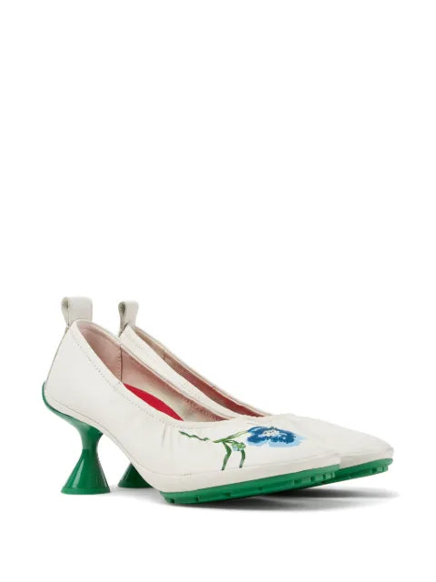 Camper Right Left Twins floral-embroidered pumps