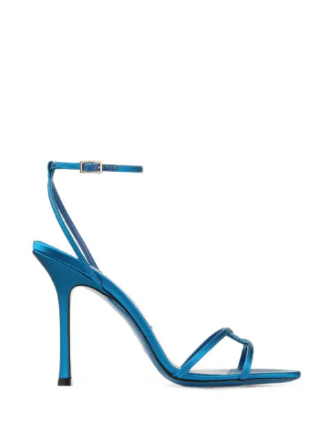 Jimmy Choo Leo 100 lagoon satin sandals with ankle strap