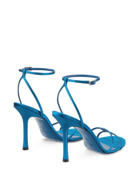 Jimmy Choo Leo 100 lagoon satin sandals with ankle strap