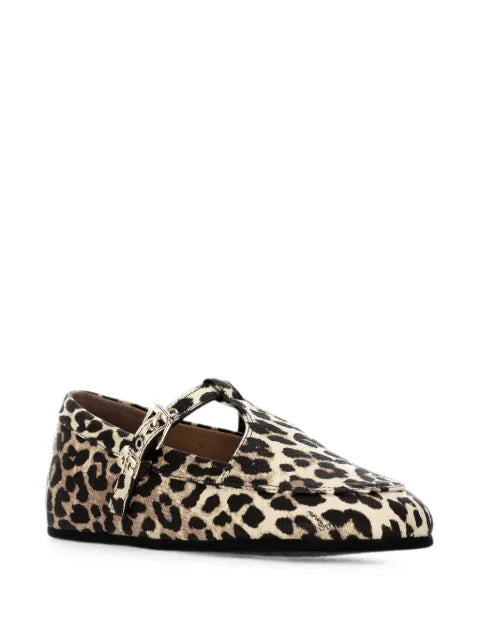 GANNI leopard-print buckle-fastening ballet flats