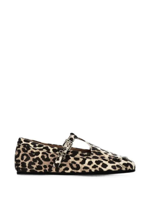 GANNI leopard-print buckle-fastening ballet flats