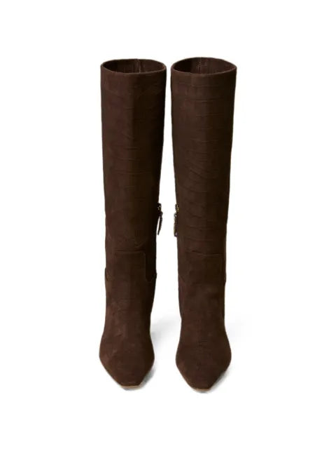 TWINSET crocodile print suede high boots