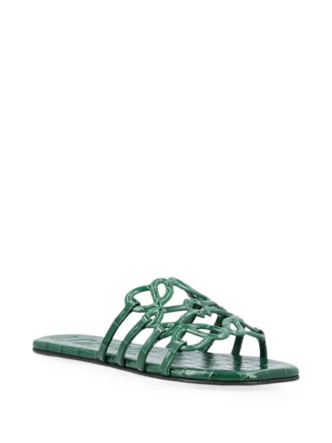 LOEWE petal Anagram slides in croc-embossed calfskin