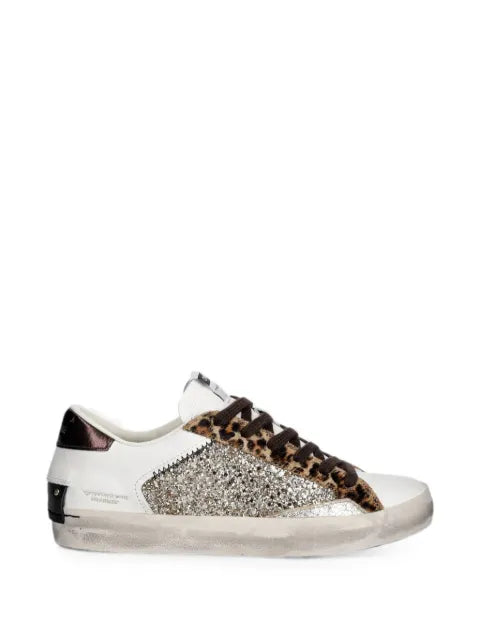 Crime London Distressed glitter-panel sneakers