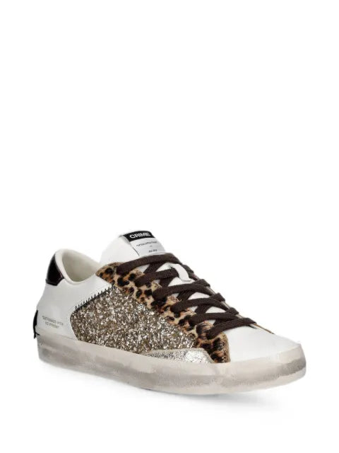 Crime London Distressed glitter-panel sneakers