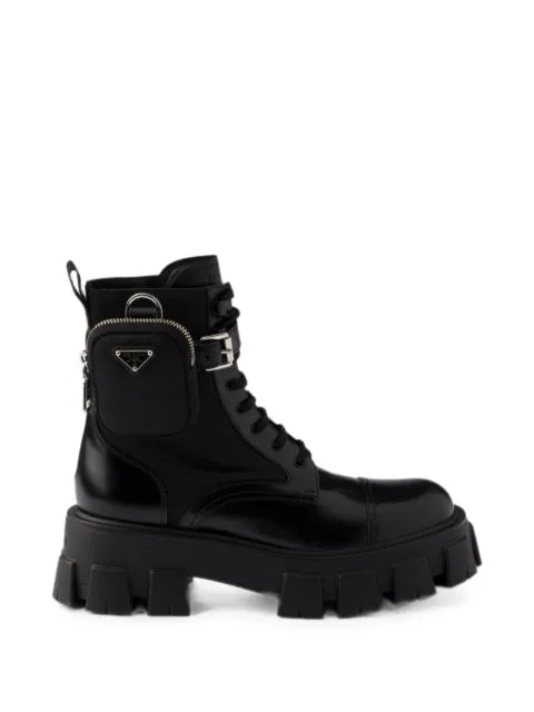 Prada Monolith leather and Re-Nylon boots with pouch