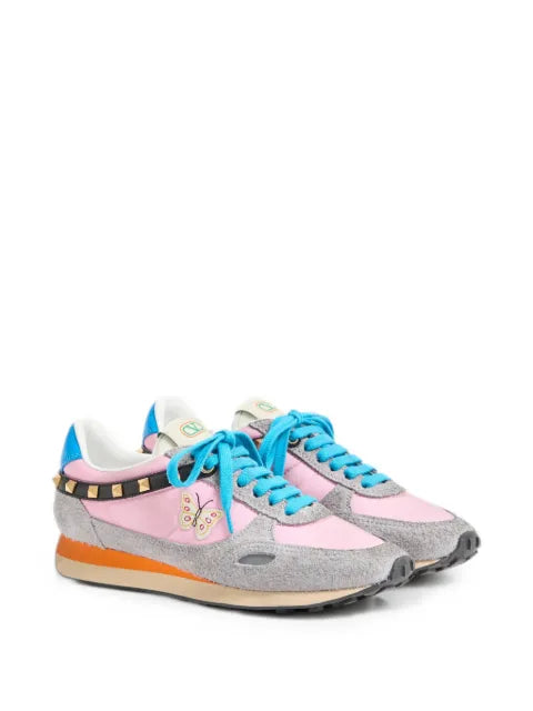 Valentino Garavani Stud Up trainers in split leather and nylon with butterfly embroidery