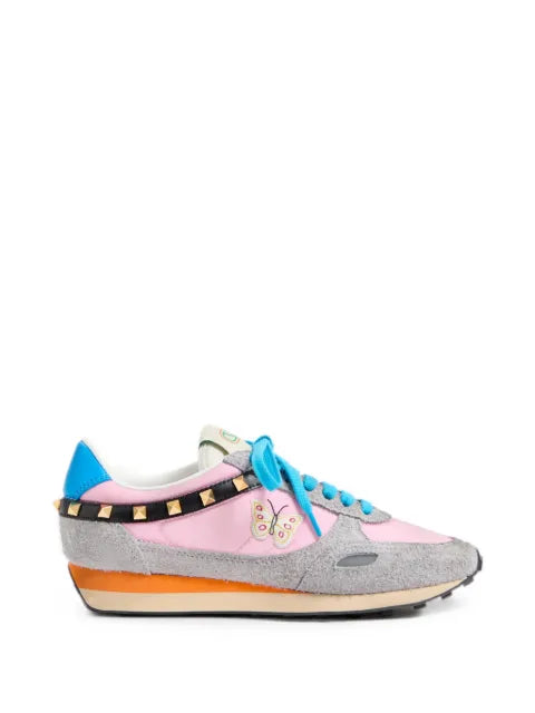 Valentino Garavani Stud Up trainers in split leather and nylon with butterfly embroidery