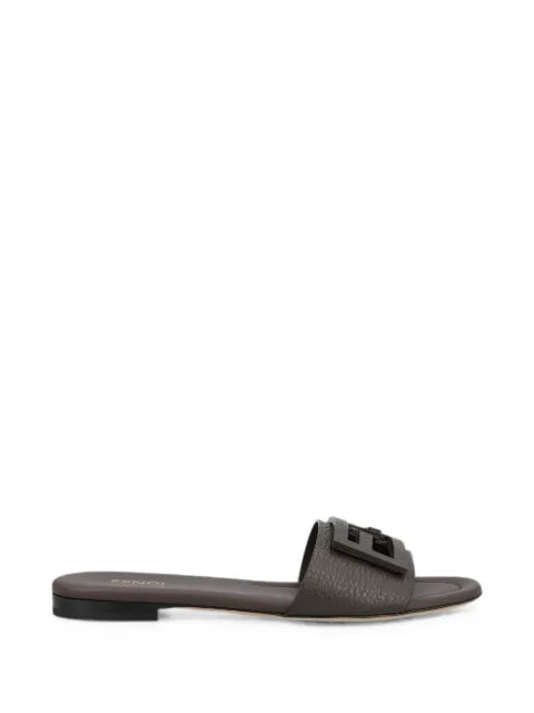 FENDI Baguette dark brown leather slides