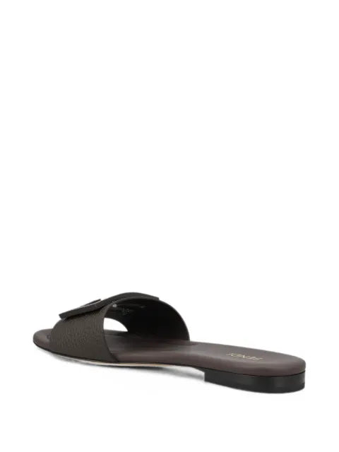 FENDI Baguette dark brown leather slides