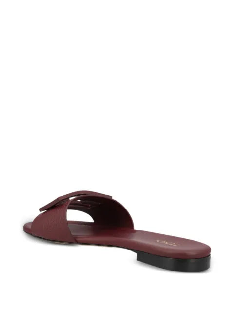 FENDI Baguette burgundy leather slides