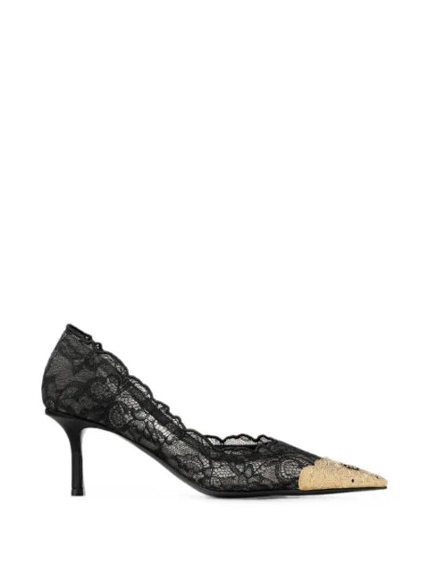 Jimmy Choo Faiz 65 black and vintage-gold lace pumps with metal-lace detail