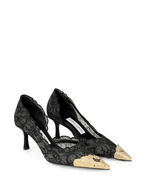 Jimmy Choo Faiz 65 black and vintage-gold lace pumps with metal-lace detail