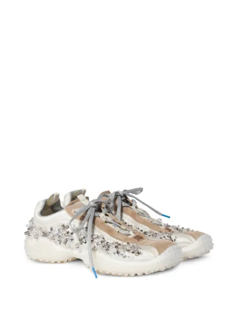 Miu Miu Bubble embroidered technical fabric and suede sneakers
