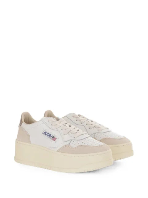 Autry Medalist platform sneakers in white and platinum suede and leather