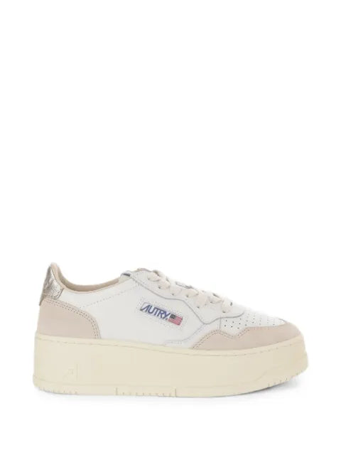 Autry Medalist platform sneakers in white and platinum suede and leather