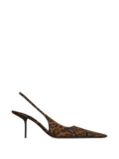 Saint Laurent Babylone Breteuil slingback pumps in leopard grosgrain