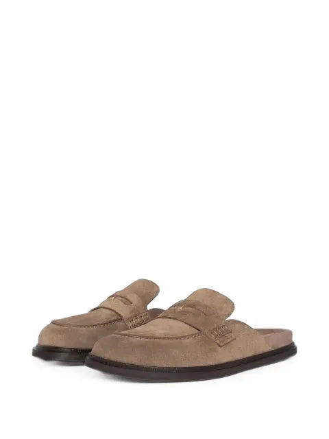 Manière De Voir Sidney in taupe suede loafer mules