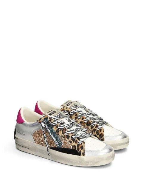 Crime London SK8 Deluxe glitter-panel leopard-print sneakers
