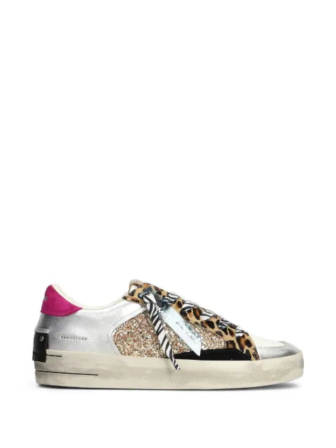 Crime London SK8 Deluxe glitter-panel leopard-print sneakers