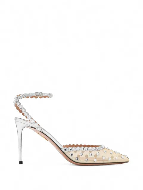 Aquazzura crystal-embellished mesh pumps