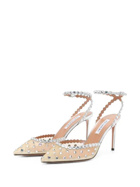 Aquazzura crystal-embellished mesh pumps