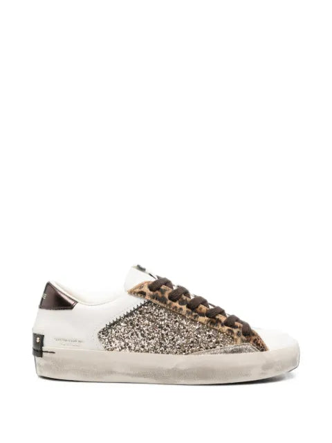 Crime London Distressed glitter leopard-print sneakers