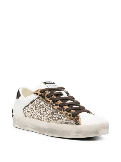 Crime London Distressed glitter leopard-print sneakers