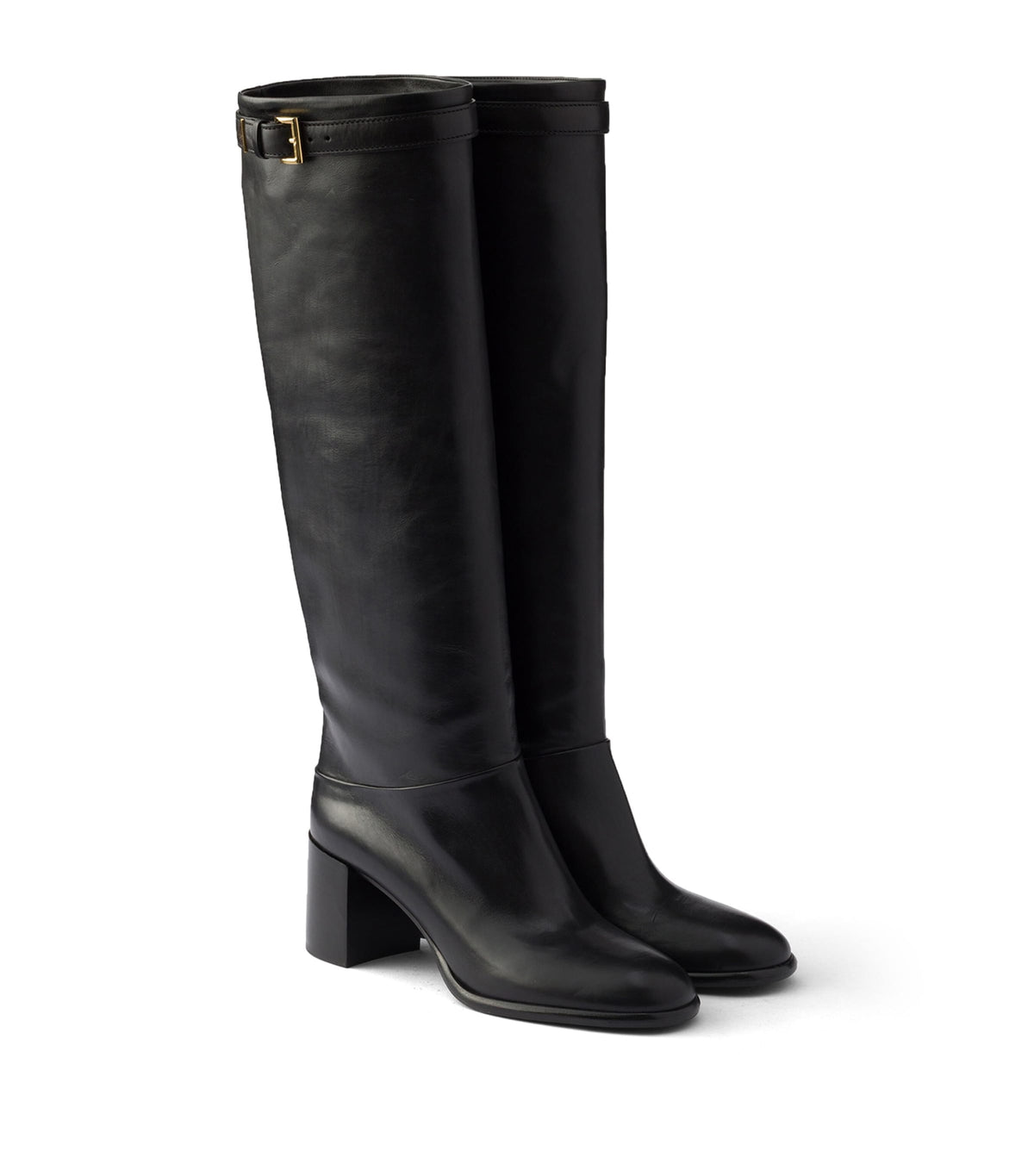 Prada Leather Heeled Knee-High Boots