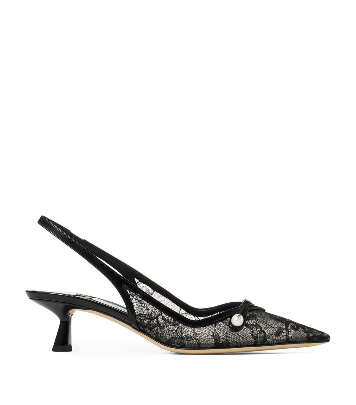 Jimmy Choo Amita 45 Lace-Leather Slingback Pumps
