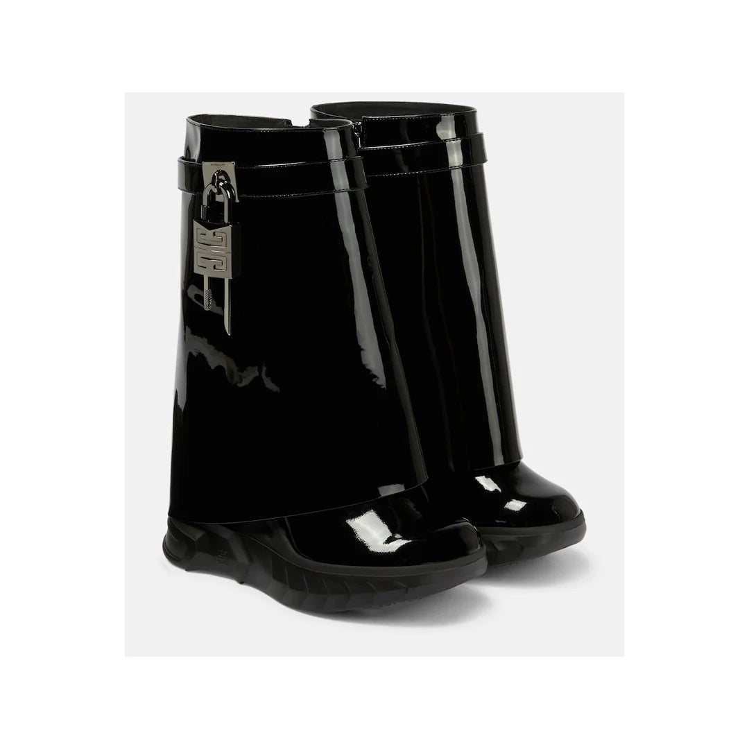 Givenchy Shark Lock Boots in Leather - Black Patent