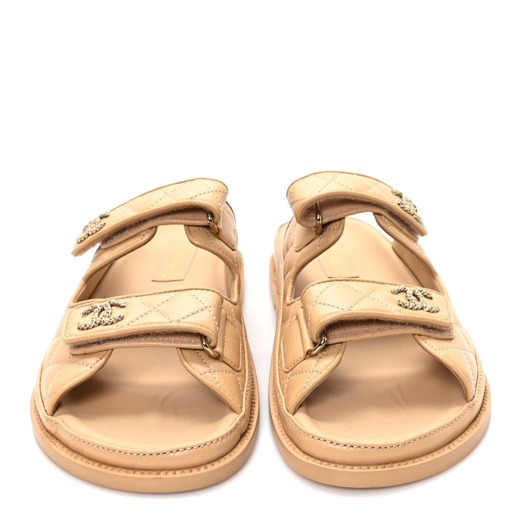CHANEL LAMBSKIN QUILTED VELCRO DAD CHAIN CC SLIDE SANDAL PINK