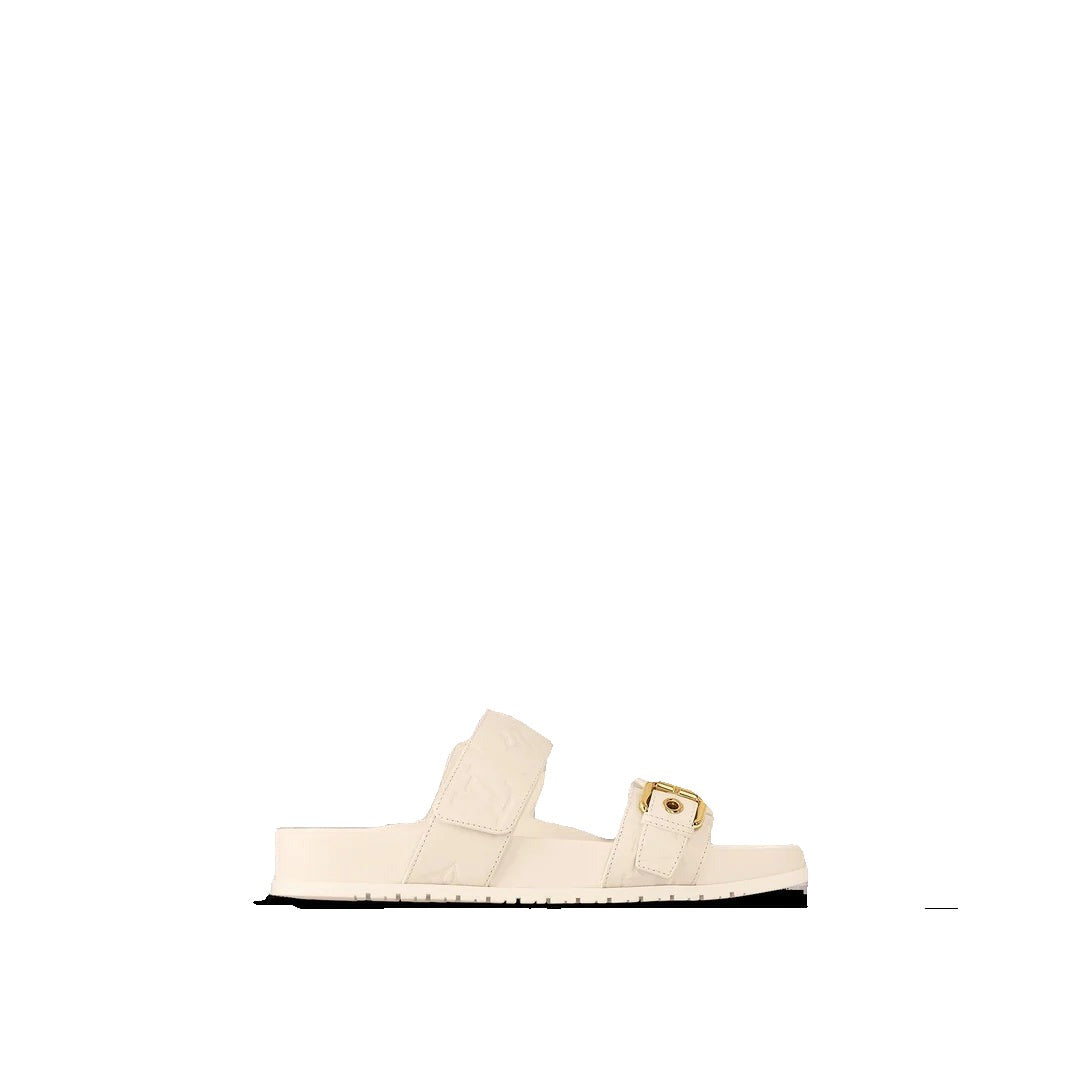 Louis Vuitton Patent Monogram Bom Dia Flat Mule Sandal - Cream/White