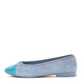 CHANEL SUEDE CAP TOE CC BALLERINA FLAT LIGHT BLUE TURQUOISE