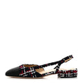 Chanel Tweed Grosgrain Cap Toe CC Slingback Pump - Black/Red/White tweed