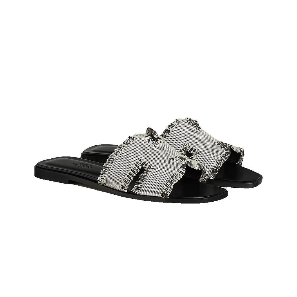 Hermès Oran Sandal - Black/White Canvas