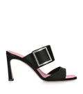 Roger Vivier Satin Trompette Wide-Strap Mules 85