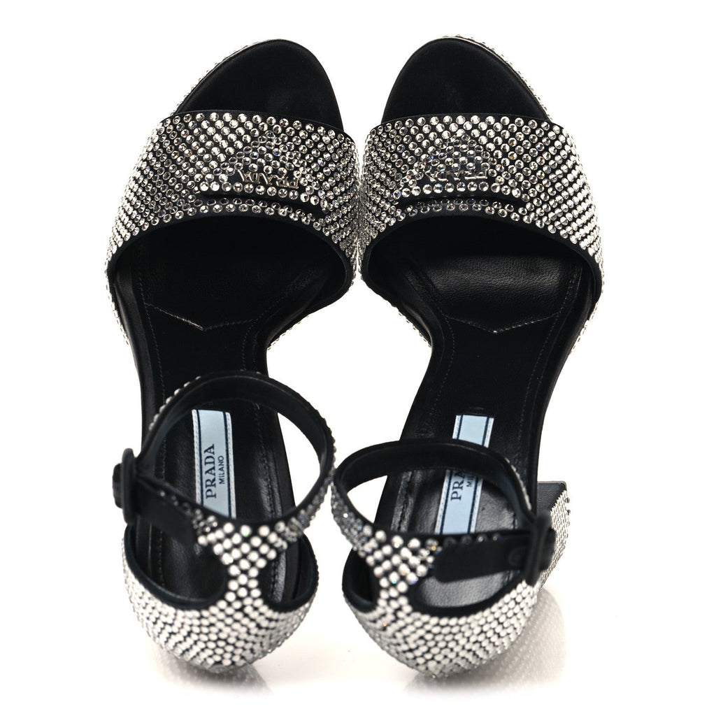 PRADA SATIN CRYSTAL TRIANGLE LOGO PLATFORM SANDALS CRISTAL YELLOW