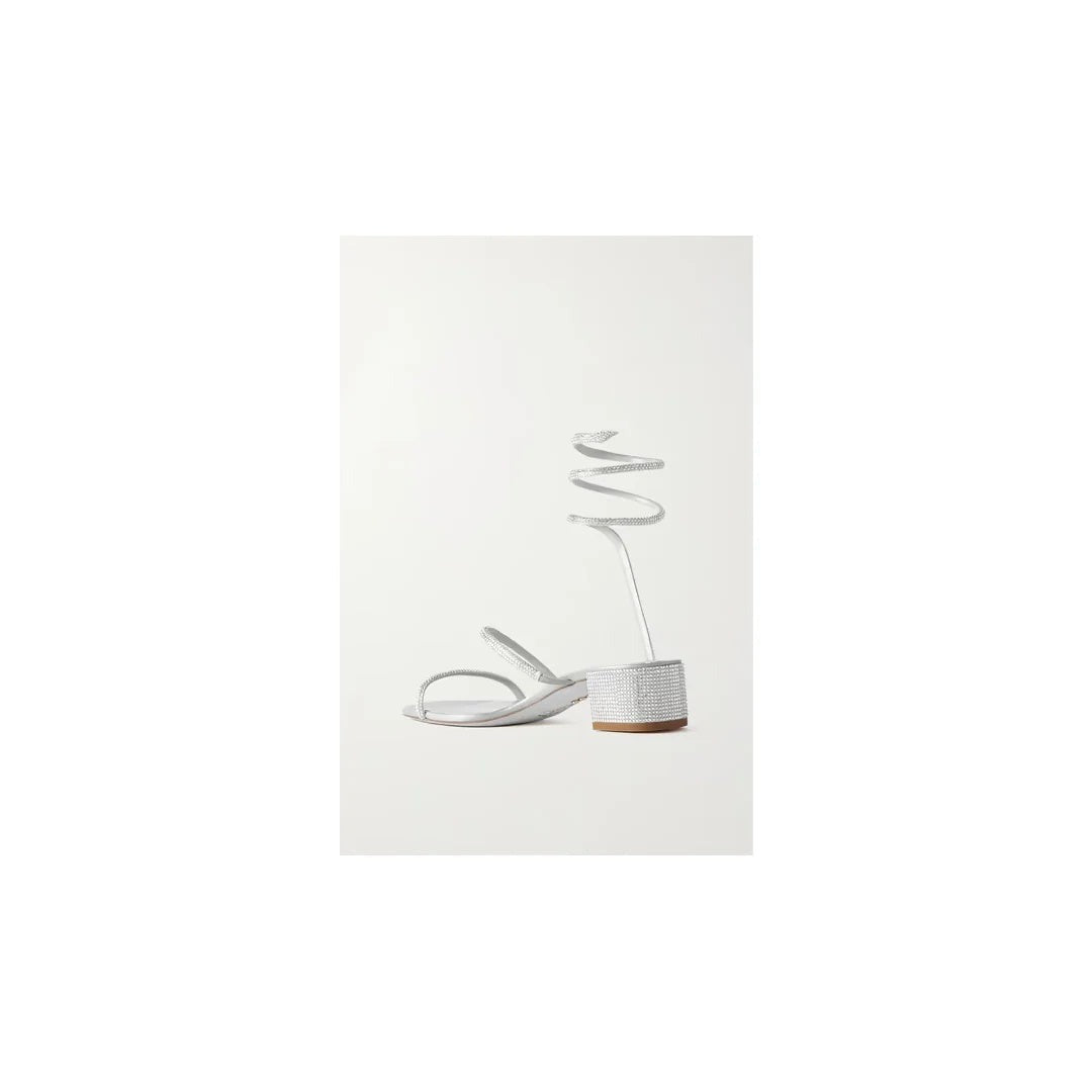René Caovilla Cleo Crystal-Embellished Satin Sandal - White