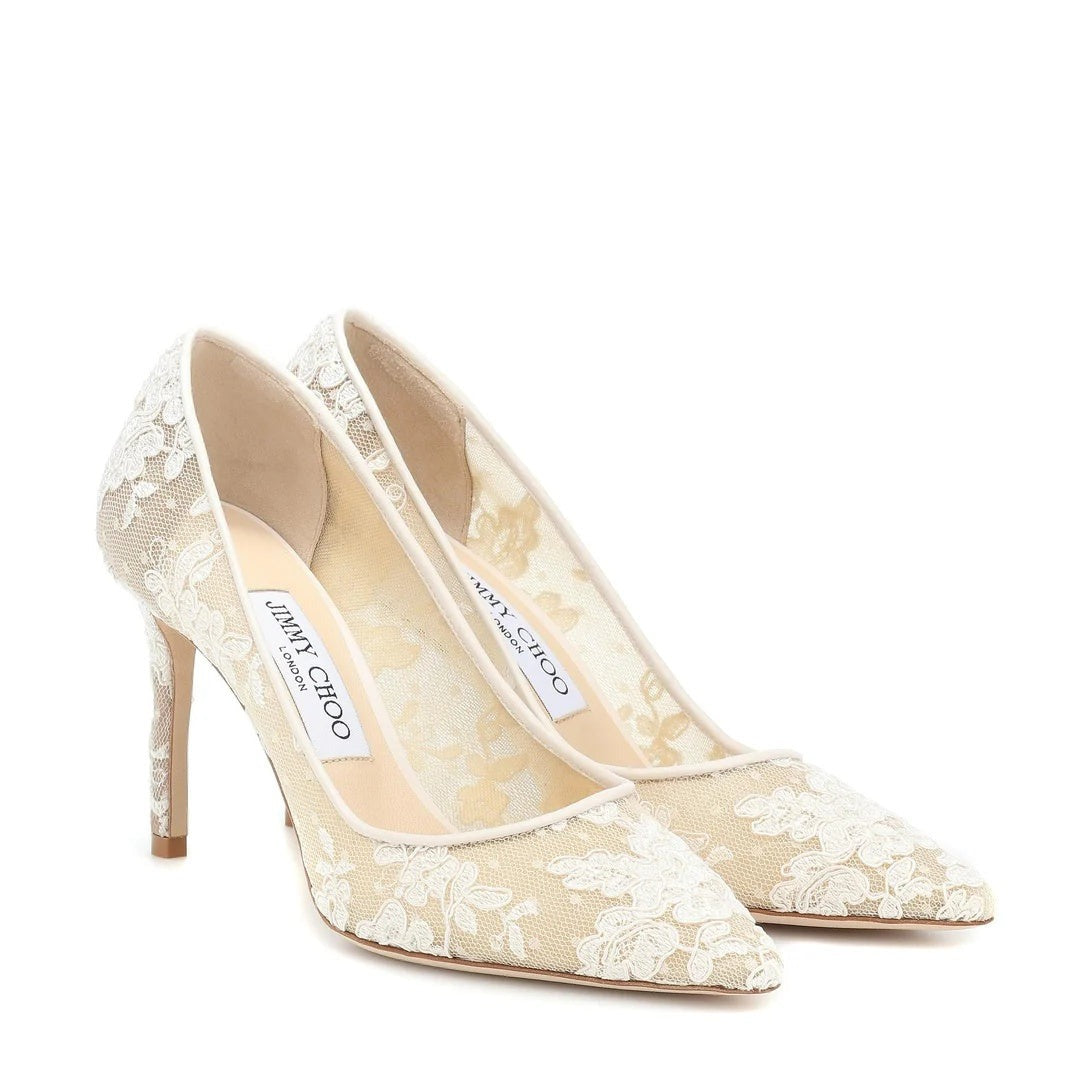 Jimmy Choo Romy 85 Lace Pumps - White/Ivory lace