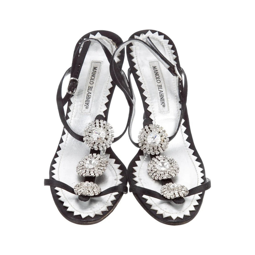 Manolo Blahnik Cigaurasli Bow-Embellished Slingback Sandals - Black