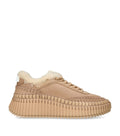 Chloé Leather Shearling Nama Runner Sneakers