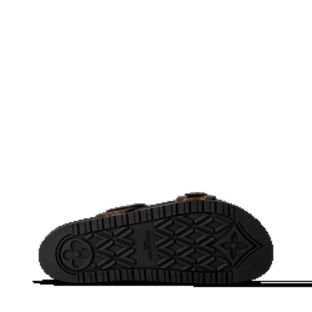Louis Vuitton Patent Monogram Bom Dia Flat Mule Sandal - Brown Monogram (sole view)