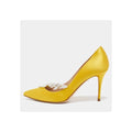 Manolo Blahnik Satin Jewel Nadira Pointed Toe Pumps - Yellow