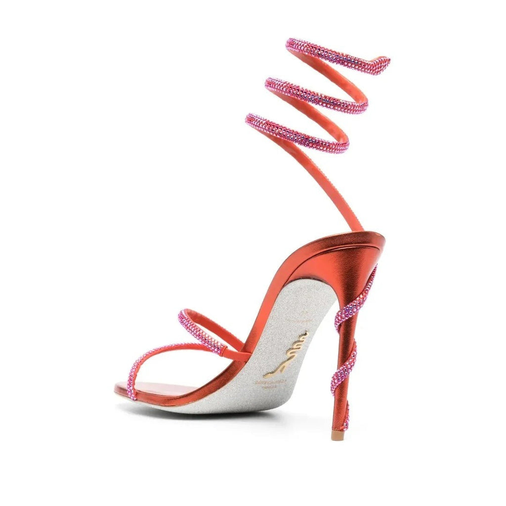 René Caovilla Margot Mirrored Sandal With Butterflies 105 - Red/Pink