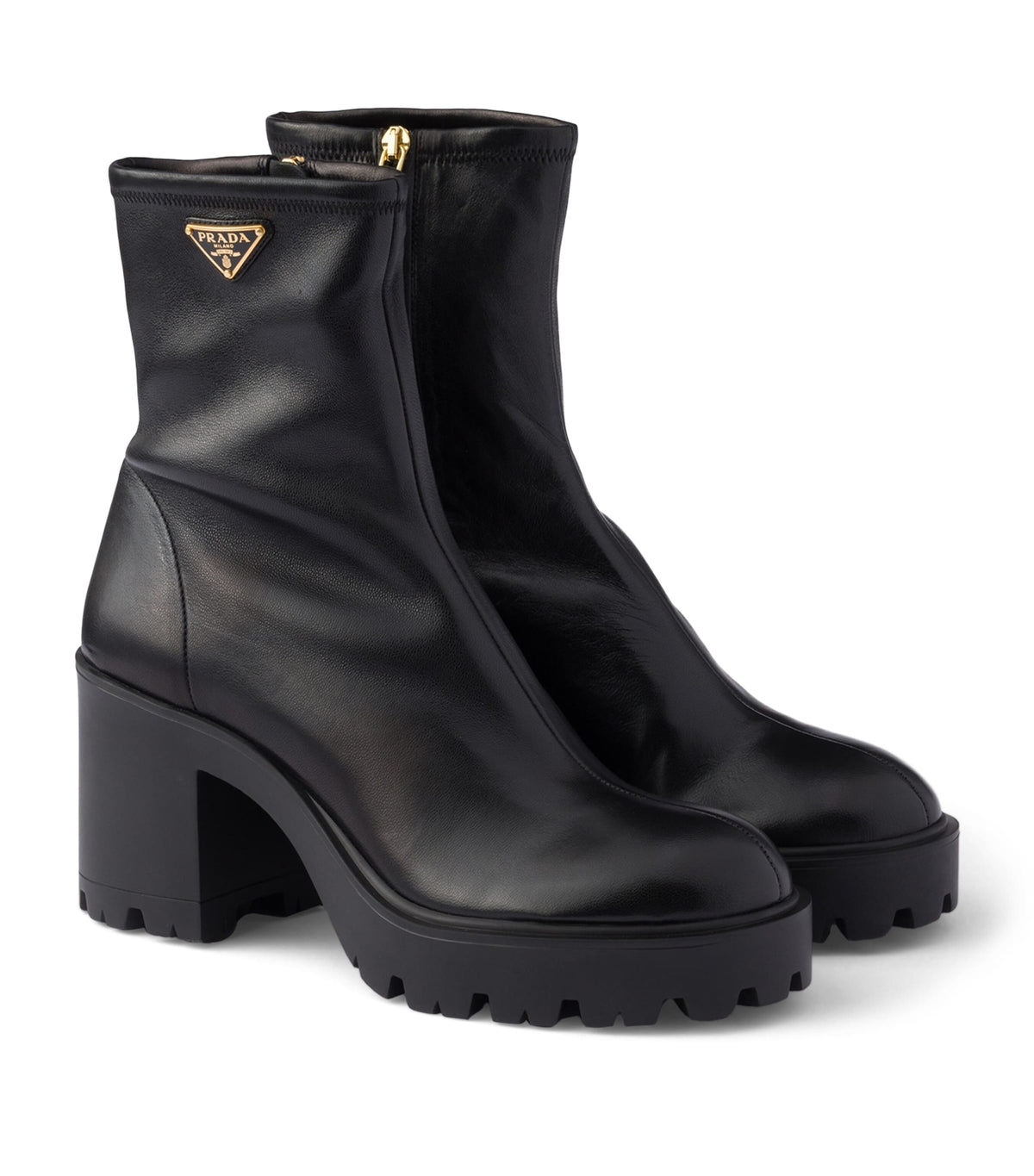 Prada Nappa Leather Logo Stretch Booties Ankle Boots 85