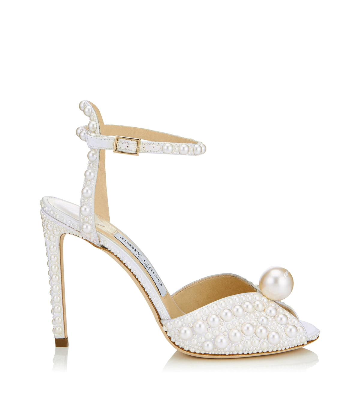 Jimmy Choo Sacora 100 Satin Pearl Sandals
