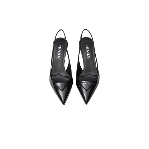 Prada 85 Patent Leather Slingback Pumps - Black