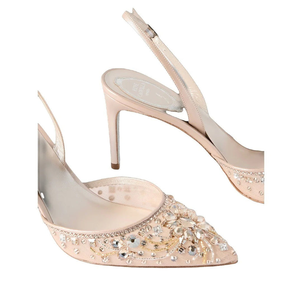 René Caovilla Crystal-Embellished Leather Tulle Slingback Pump - Pink/Nude