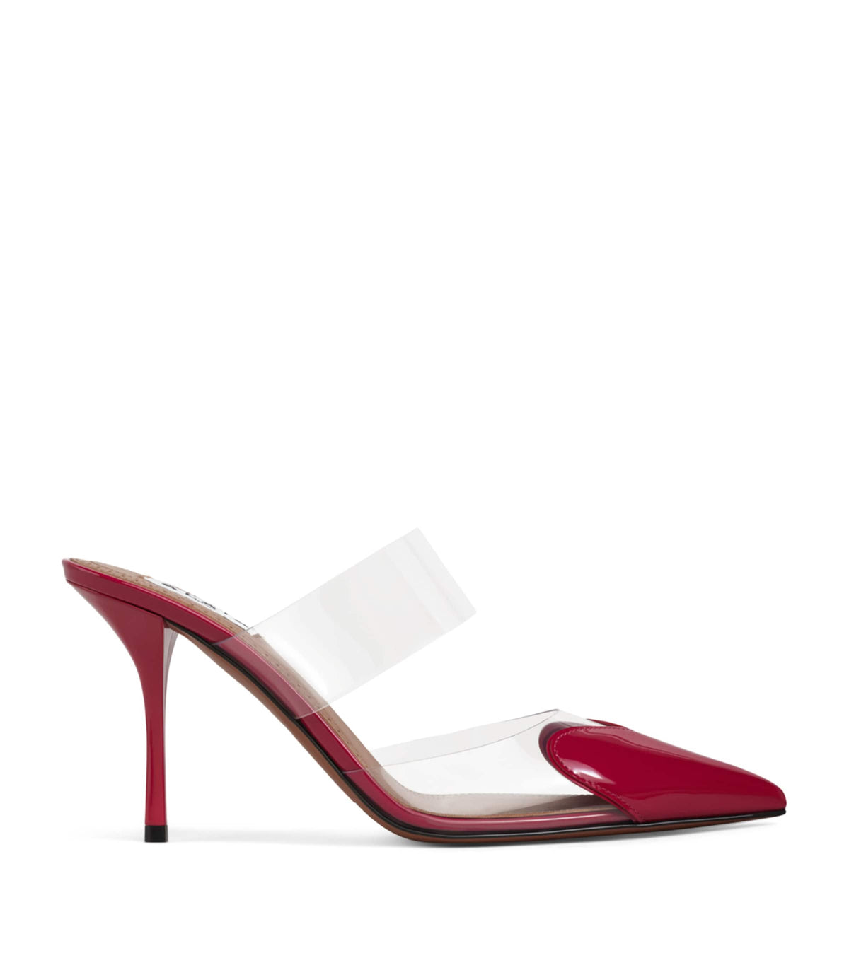 Alaïa Leather-PVC Le Coeur Heeled Mules 90